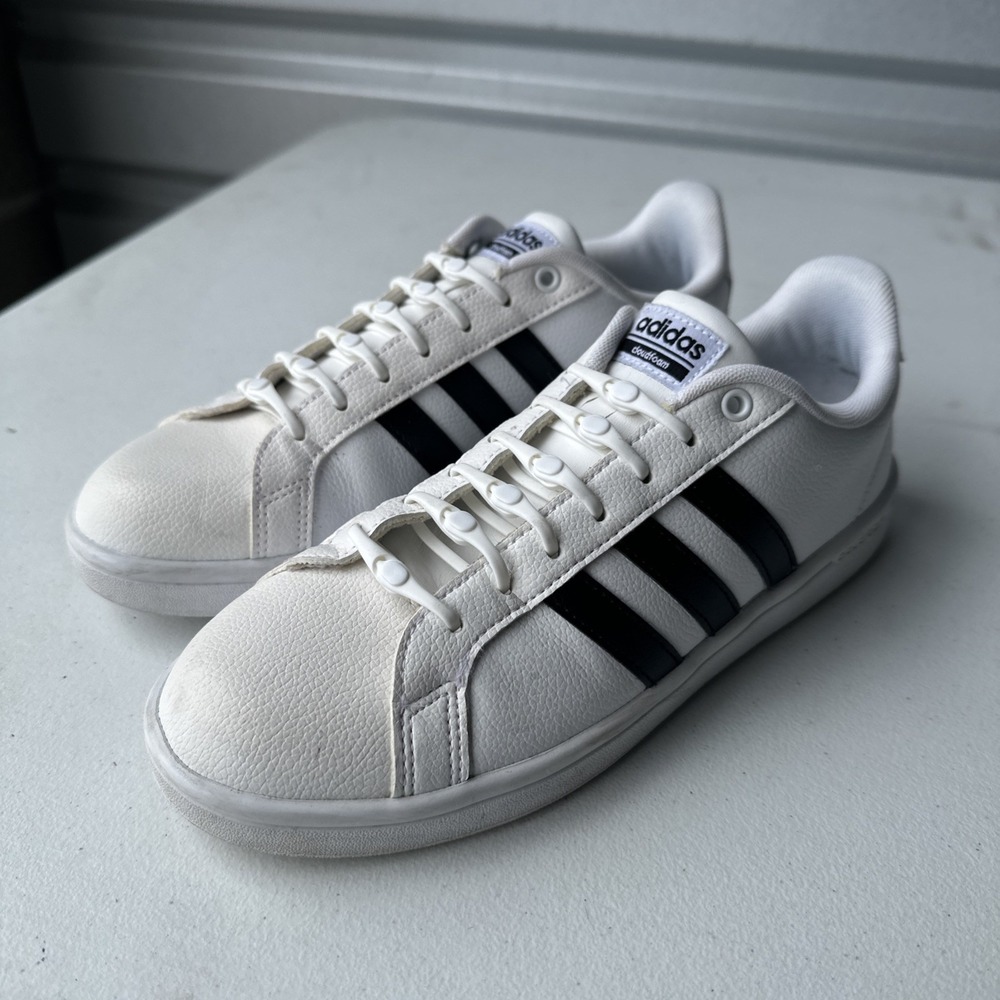 Adidas Cloudfoam Advantage Sneakers Mens Size 8,White Black Stripes Shoes AW4294
